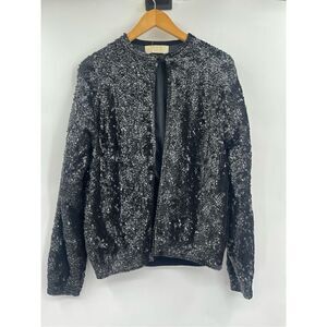 Vintage Imperial Fashion Black Sequins Lambswool Full-Zip Sweater Jacket Size 42